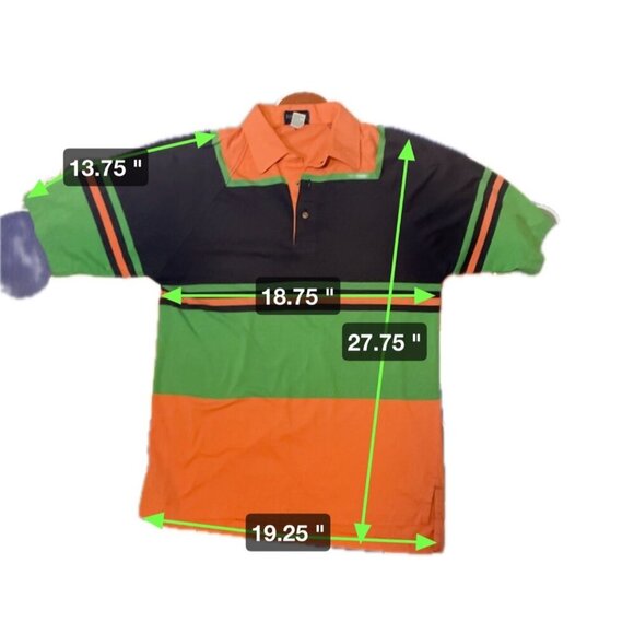 IZOD Navy Green Orange Striped Short Sleeve Polo Shirt SZ M - Picture 5 of 5